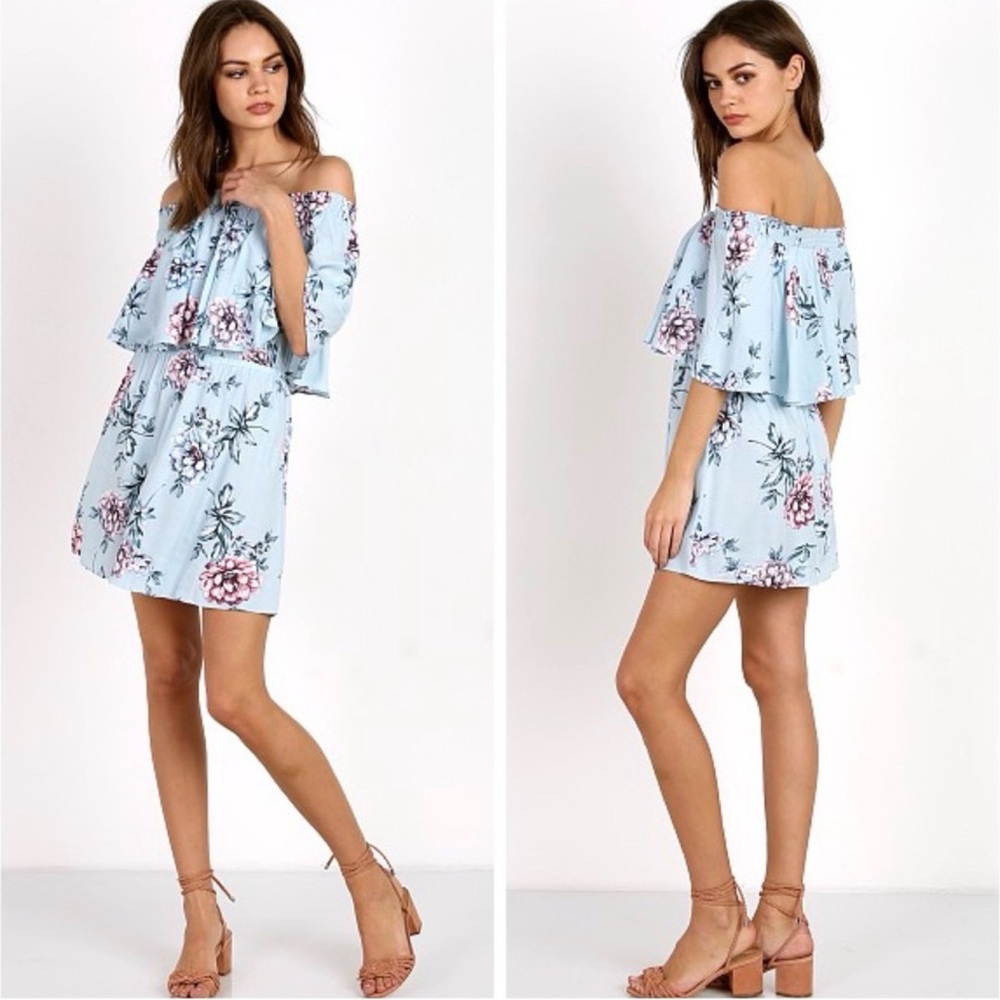 Show Me Your MuMu Light Blue Floral Mini Dress Sz M